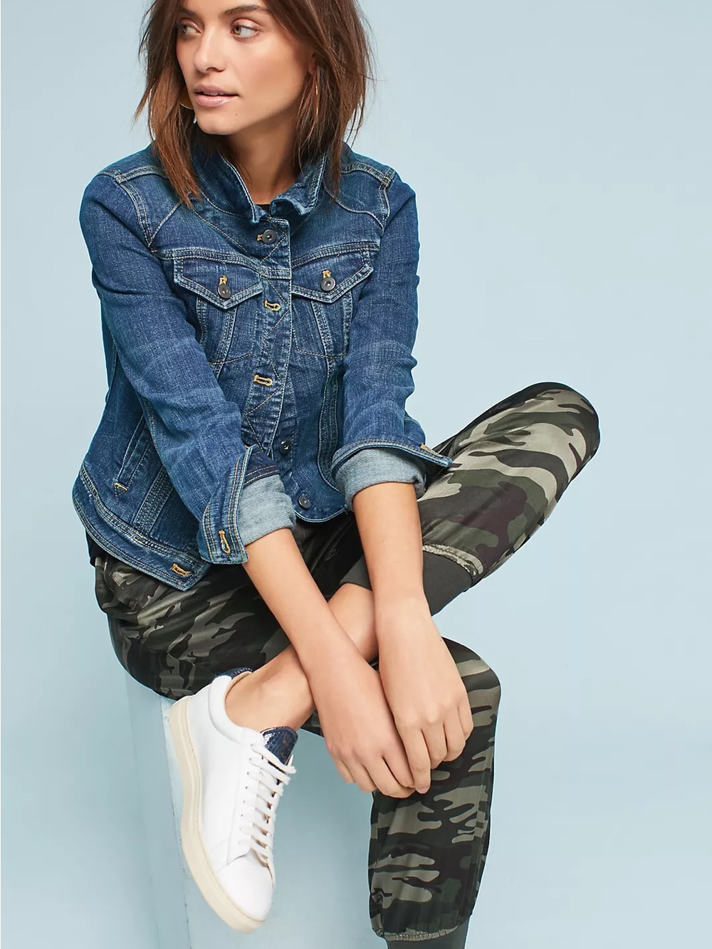 Pilcro and the Letterpress Distressed Blue Denim Jacket